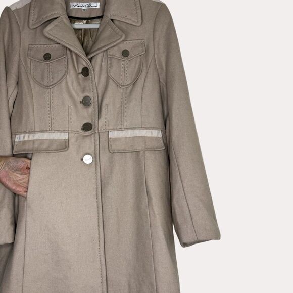 Kenneth Cole Wool Blend Trench Coat Jacket Tan 12 bv - Picture 2 of 9